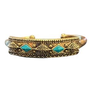 Lucky Brand Gold Tone Cuff Bracelet Turquoise Western JB6
